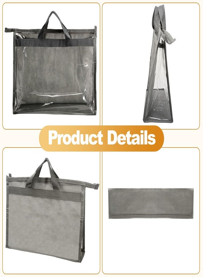 Vyndicca 4 PCS Dust Bags for Handbag,Purse Protector Storage Bag with Zipper and Handle,Clear Handbags Storage Organizer,Plastic Protective Waterproof Handbag Protector for Closet,Grey - Image 3